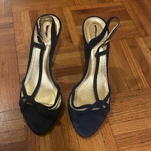 J. Crew Navy and Gold Heels
